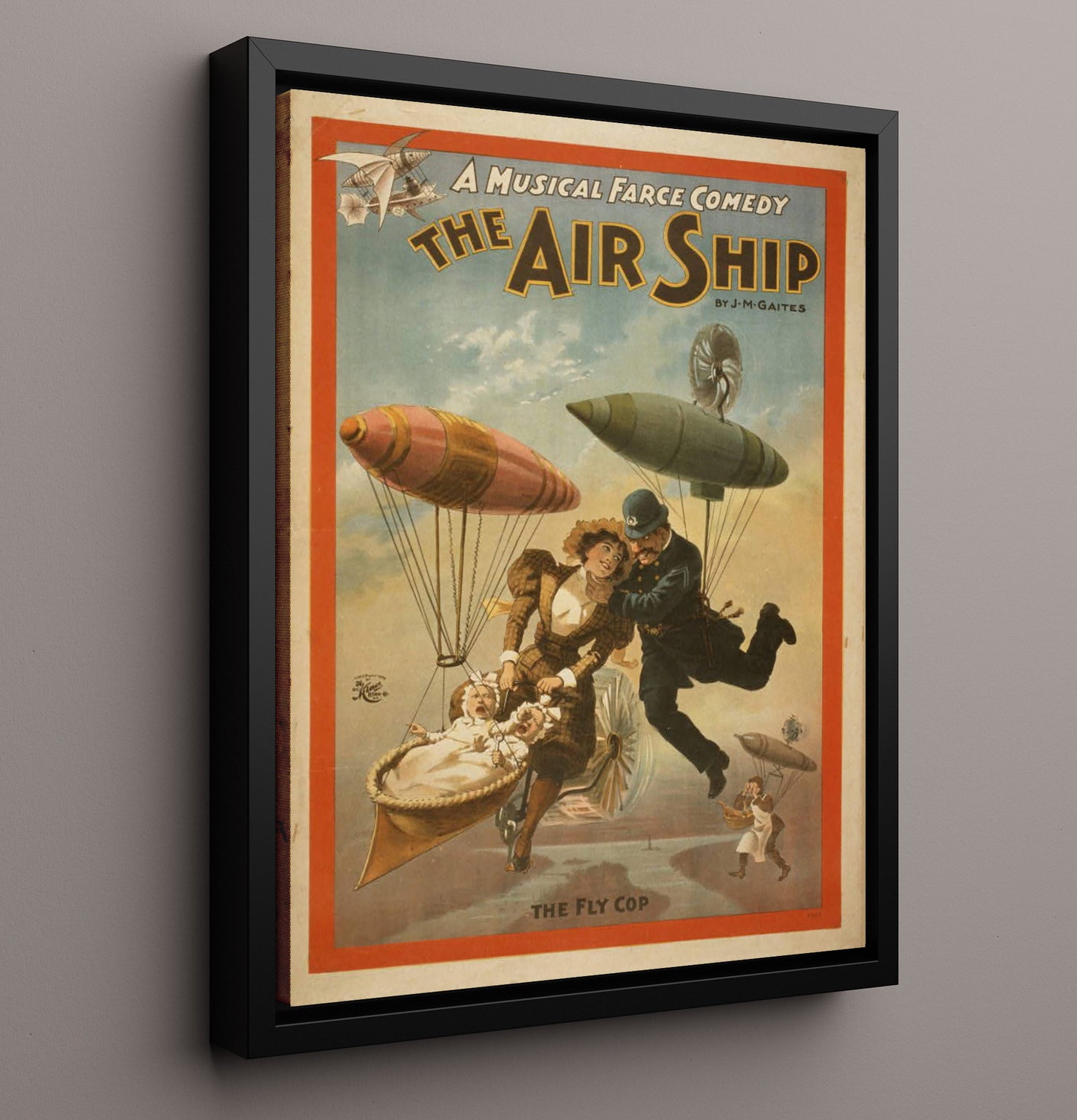The Air Ship the Fly Cop - Classic Stage Production - Theater Poster - 16x20 Framed Canvas