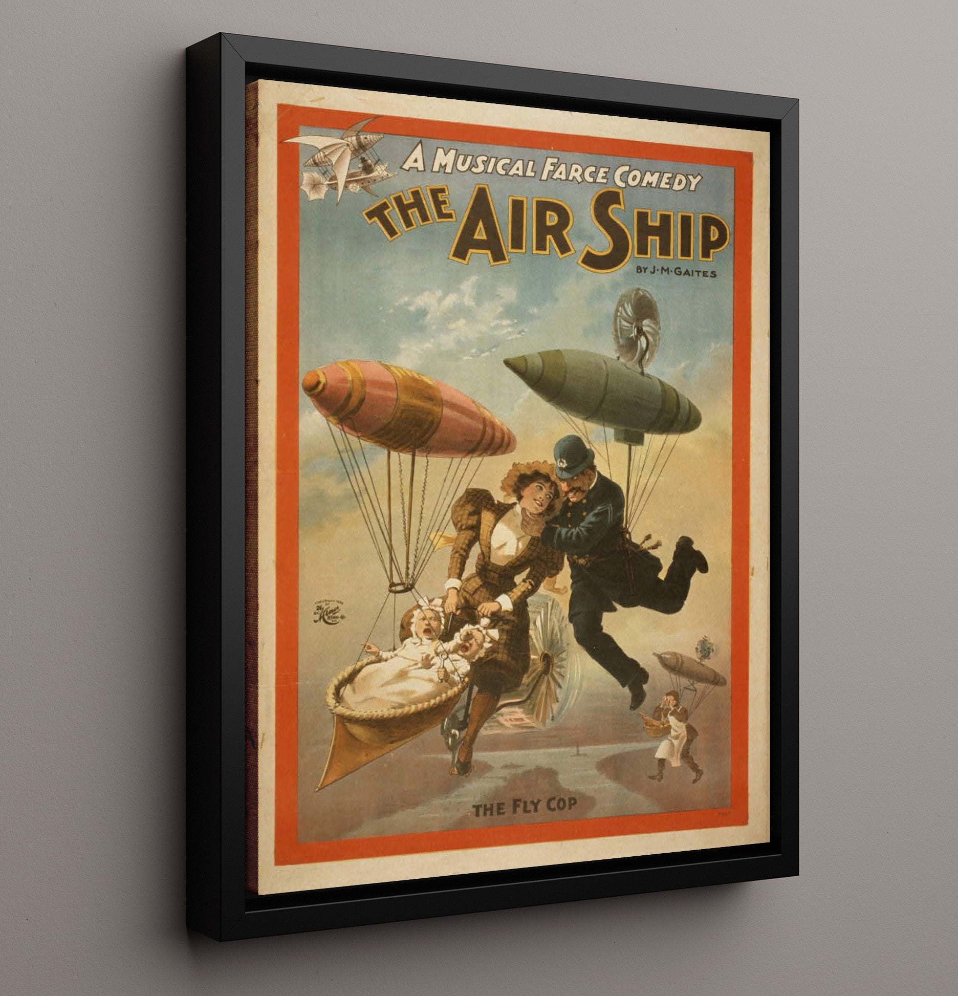 The Air Ship the Fly Cop - Classic Stage Production - Theater Poster - 16x20 Framed Canvas