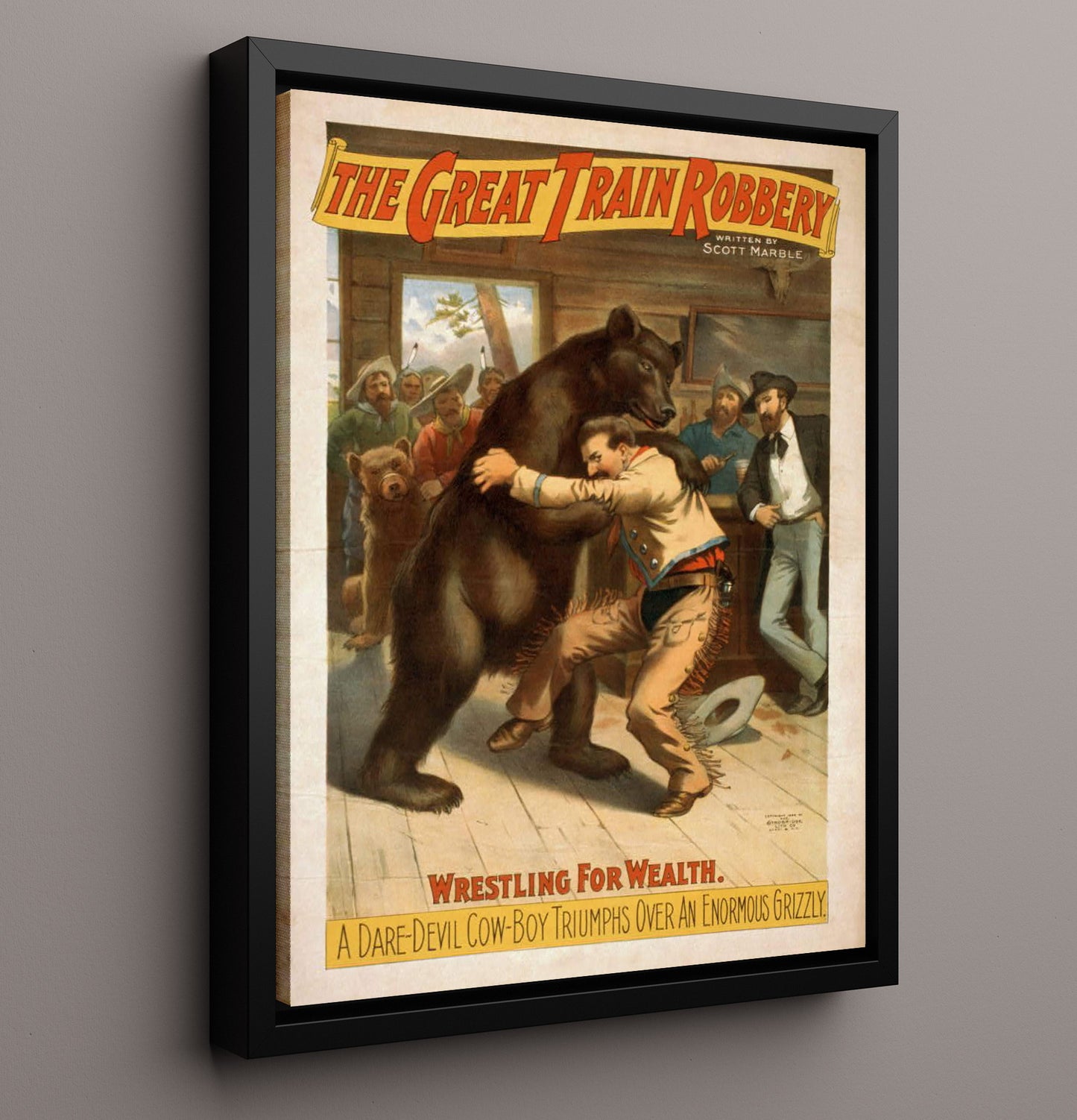 The Great Train Robbery Wrestling for Wealth - Classic Stage Production - Theater Poster - 16x20 Framed Canvas