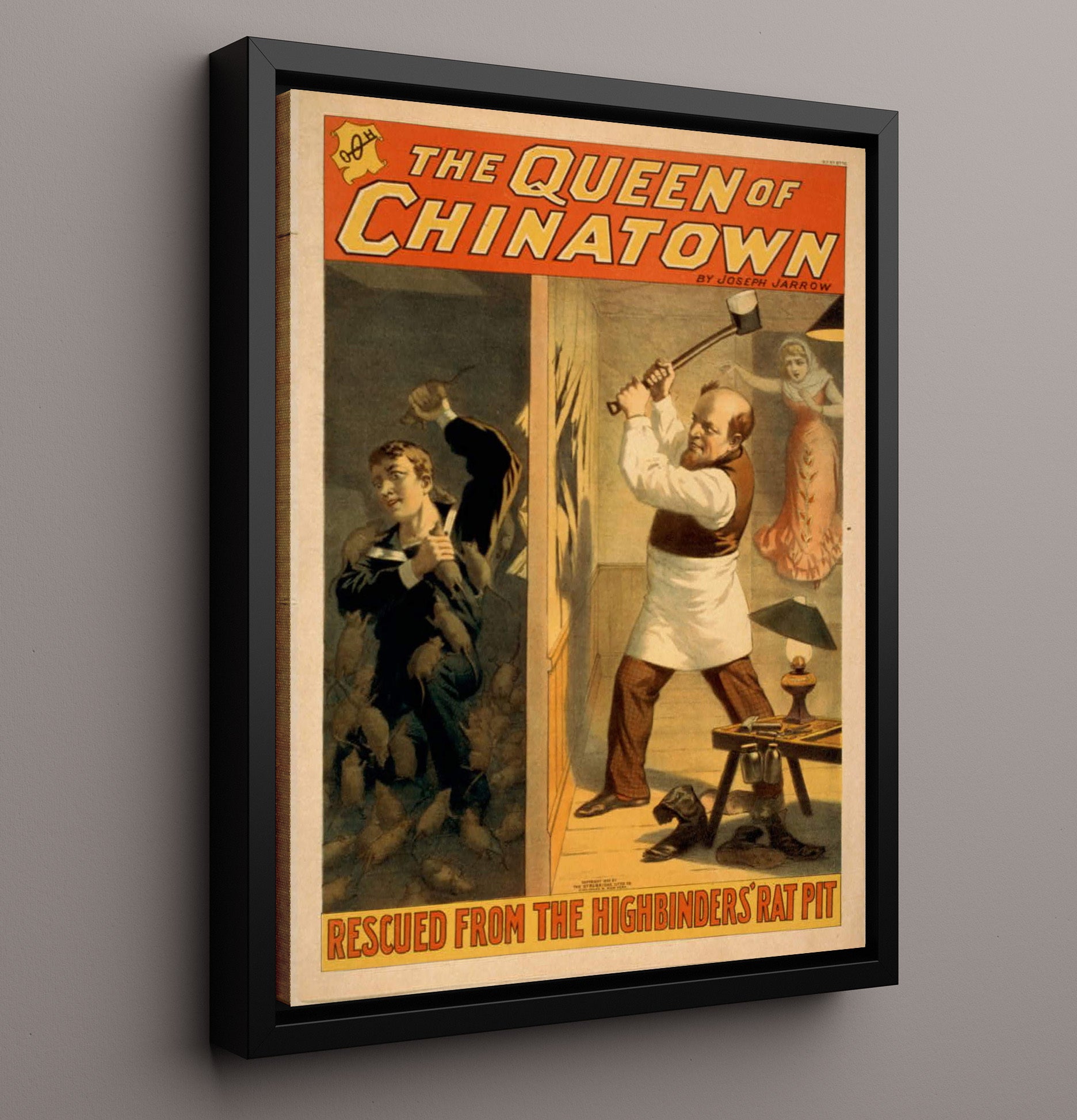 The Queen of Chinatown Rescued - Classic Stage Production - Theater Poster - 16x20 Framed Canvas