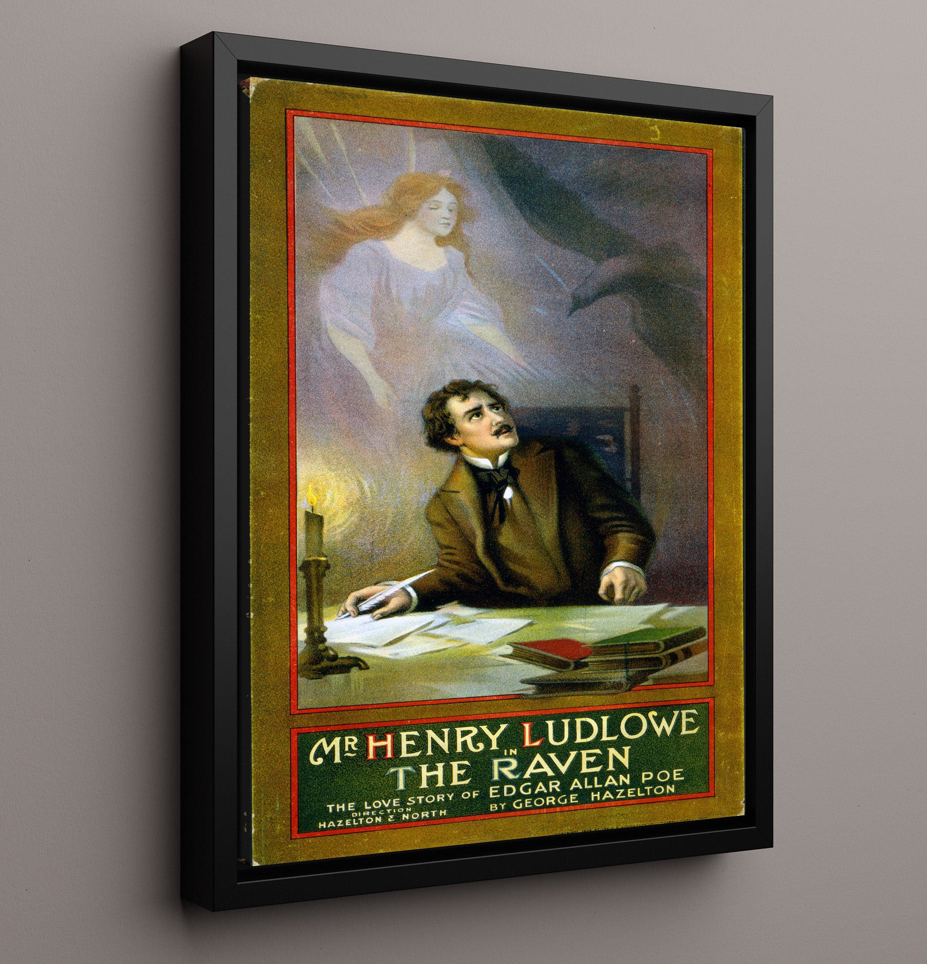 The Raven - Henry Ludlowe in Edgar Allan Poe Drama - Theater Poster - 16x20 Framed Canvas