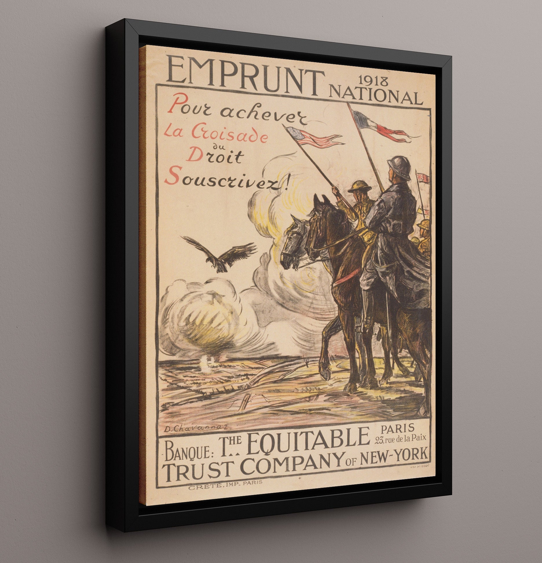Vintage War Poster - 1918 National 1st Equitable Trust Co of NY Vintage War Wall Art - 16x20 Framed Canvas
