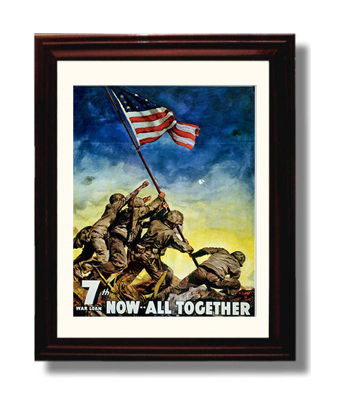 Vintage War Poster - 7th War Loan Now All Together Vintage War Wall Art - 8x10 Beveled Frame
