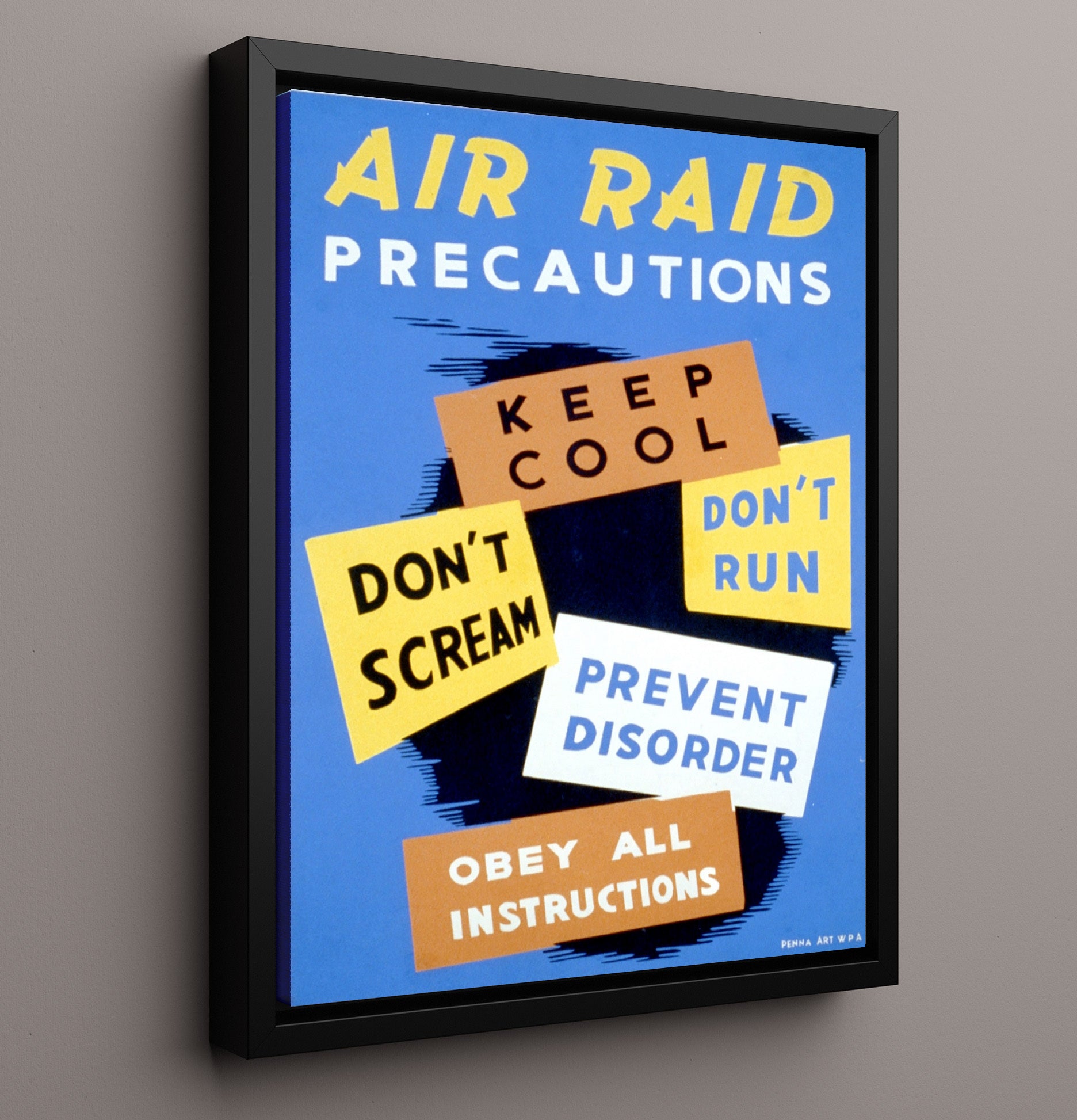 Air Raid Tips - Keep Cool war poster wall art 16x20 Framed Canvas