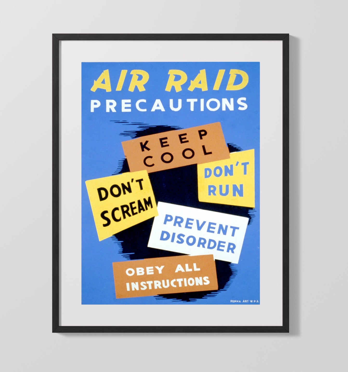 Vintage War Poster - Air Raid Tips - KeepCool Vintage War Wall Art - 16x20 Gallery Frame