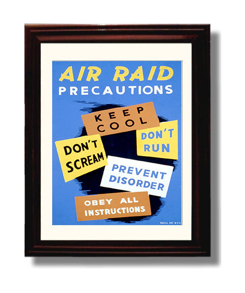 Air Raid Tips - Keep Cool war poster wall art 8x10 Beveled Frame