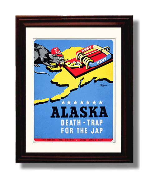 Vintage War Poster - Alaska the Death Trap Vintage War Wall Art - 8x10 Beveled Frame