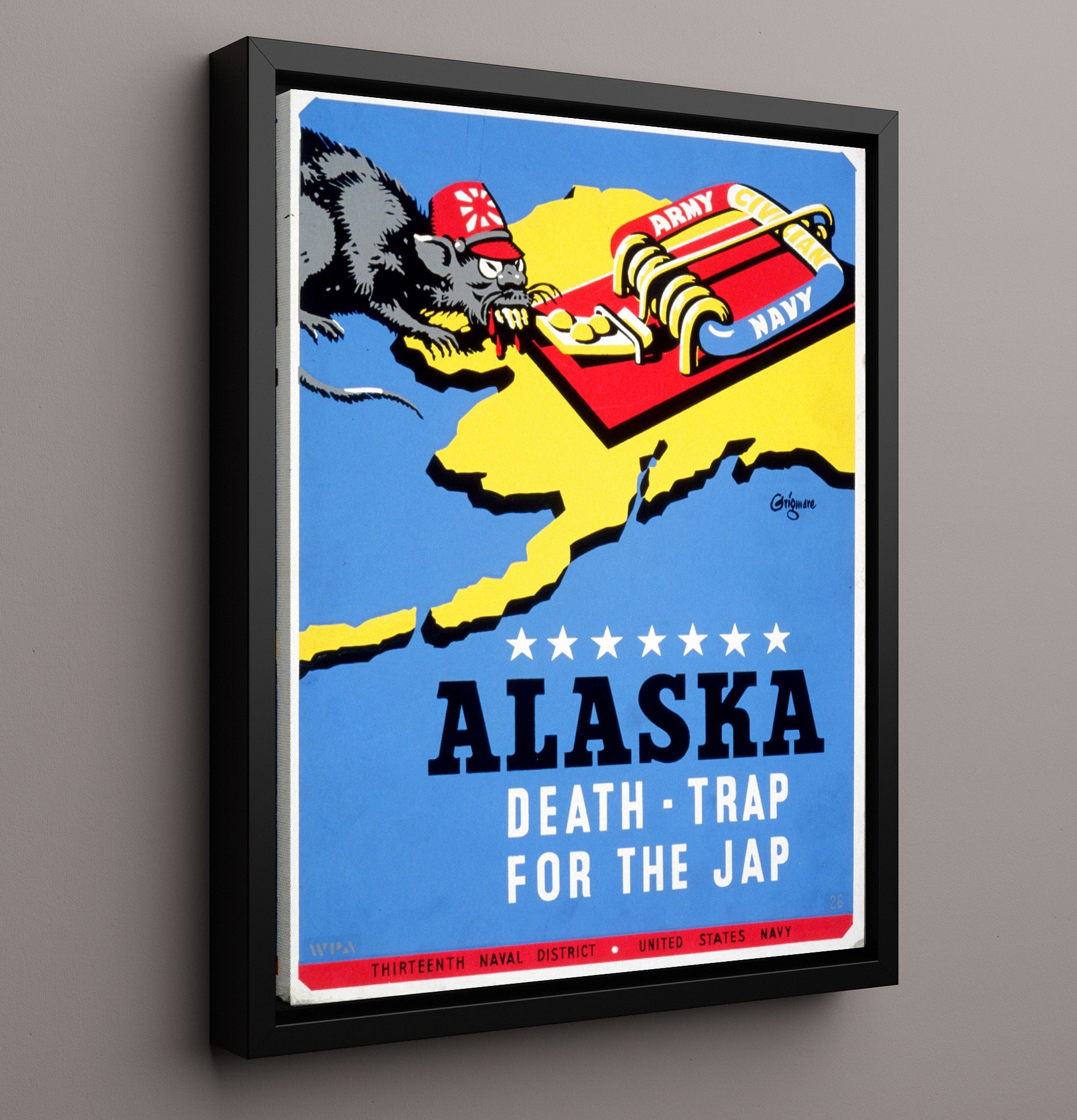 Vintage War Poster - Alaska the Death Trap Vintage War Wall Art - 16x20 Framed Canvas