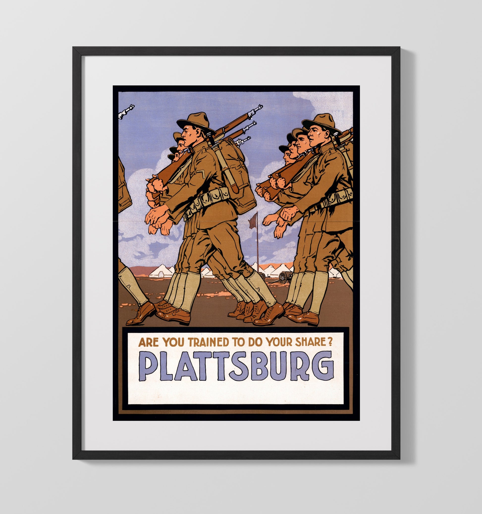 Are You Trained to Do Your Share Plattsburg war poster wall art 16x20 Gallery Frame