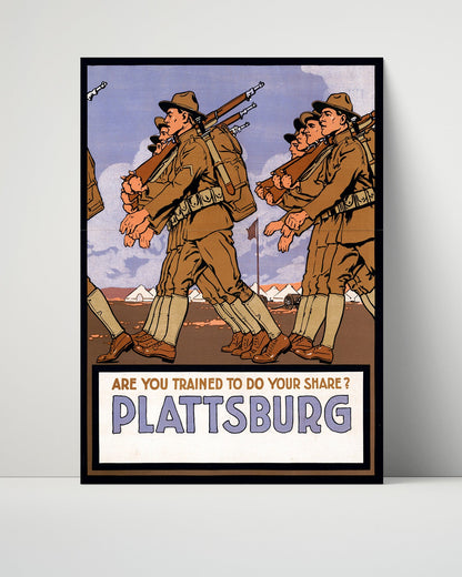 Vintage War Poster Unframed- Are Your Trained To Defend Your Country Plattsburg