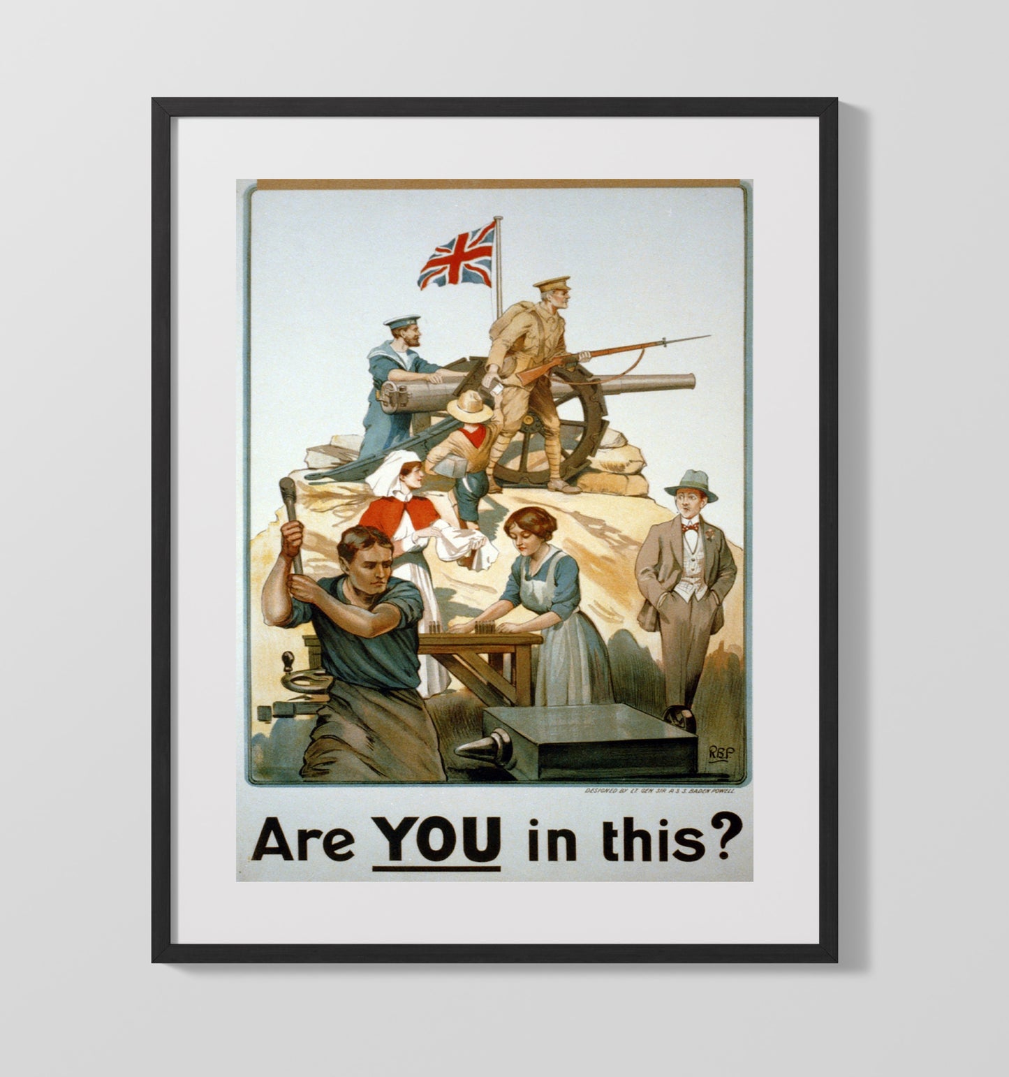 Vintage War Poster - Are You in this British Army Vintage War Wall Art - 16x20 Gallery Frame