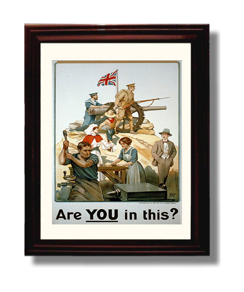 Are You in this British Army war poster wall art 8x10 Beveled Frame