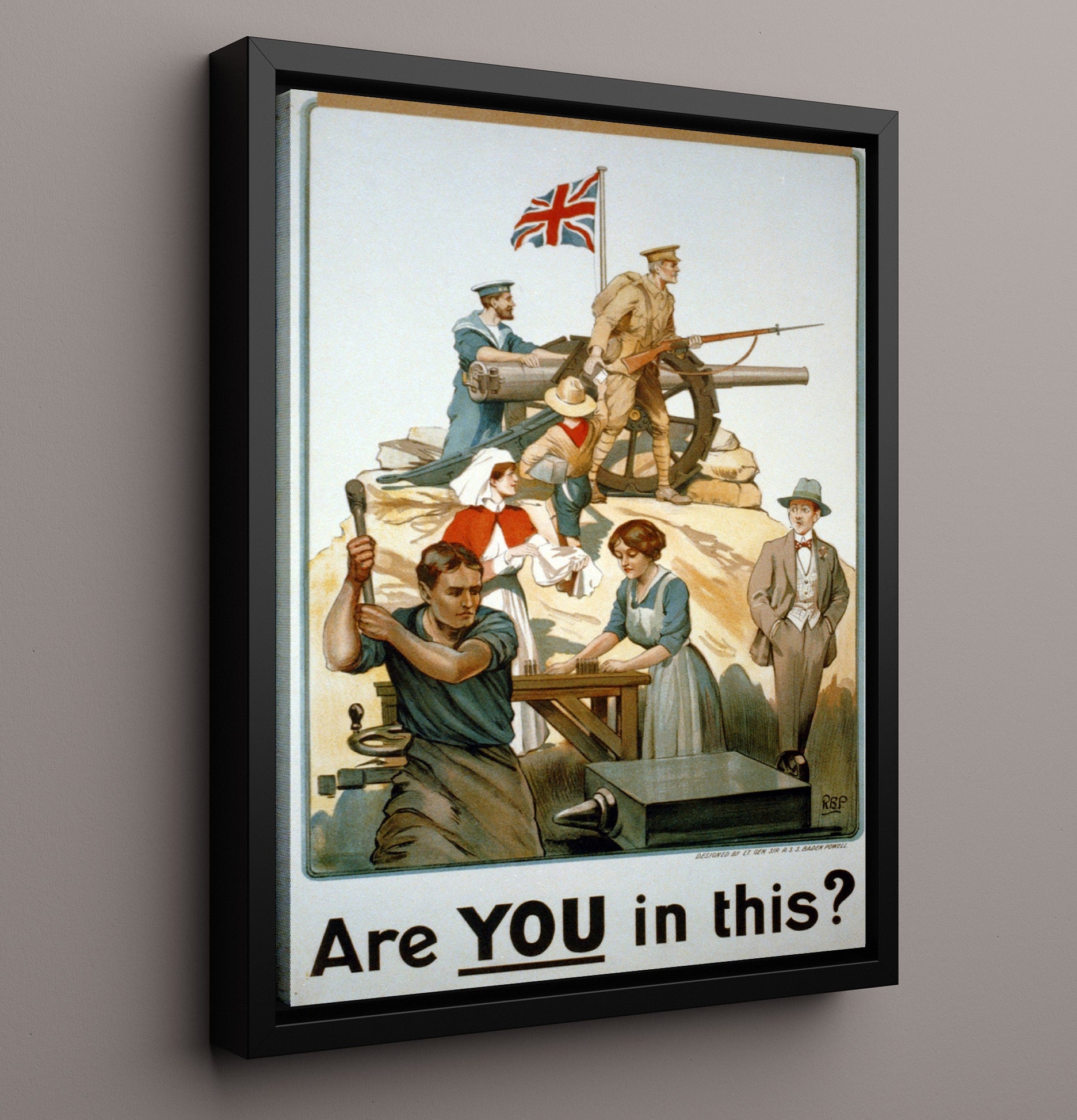 Are You in this British Army war poster wall art 16x20 Framed Canvas