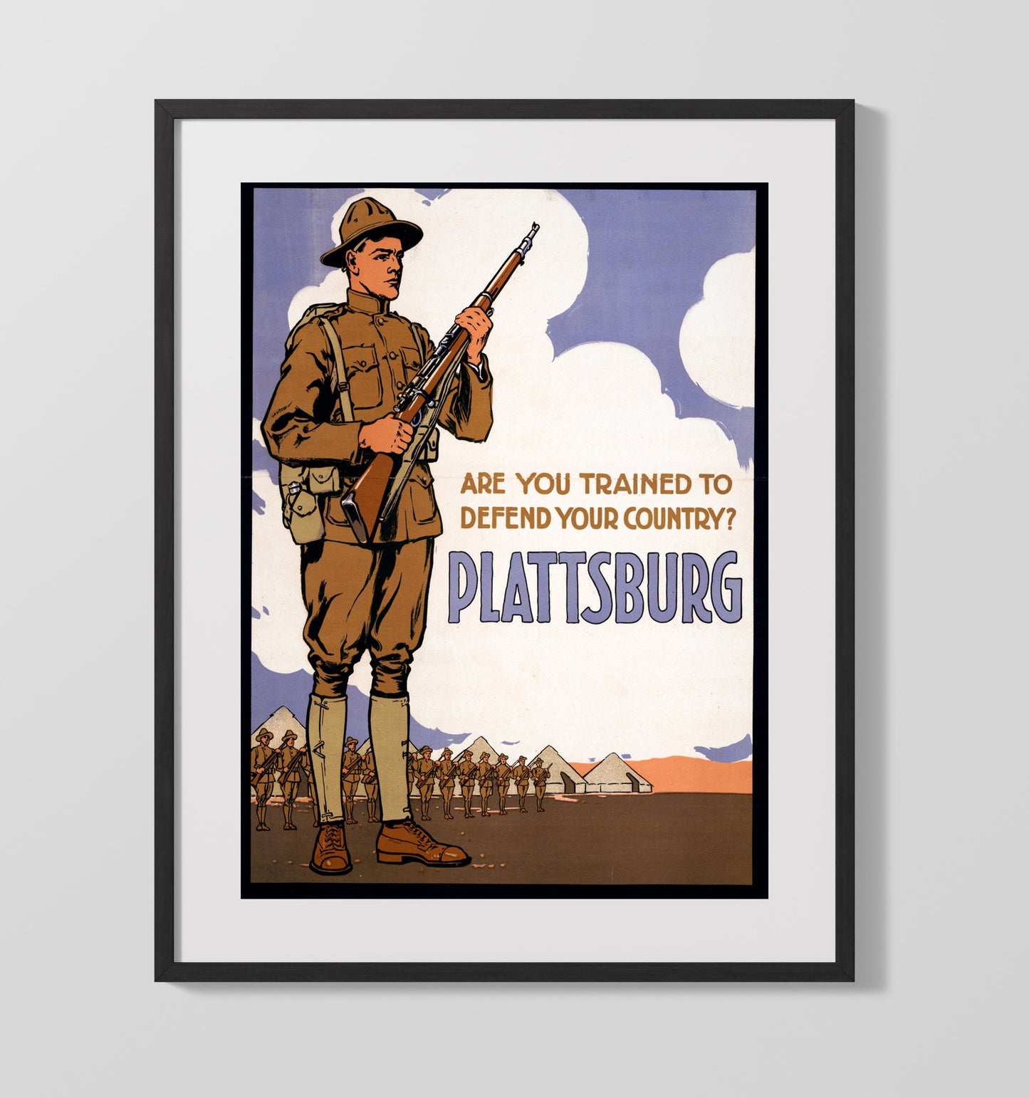 Are You Trained To Defend Your Country Plattsburg war poster wall art 16x20 Gallery Frame