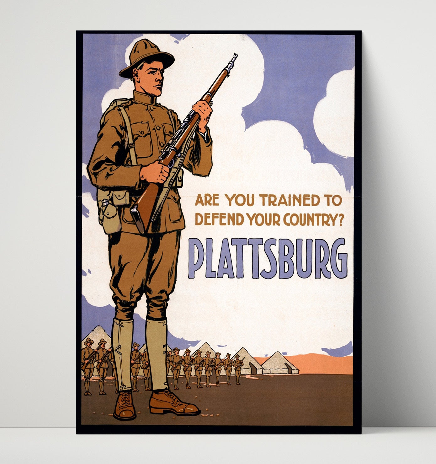 Vintage War Poster - Are Your Trained To Defend Your Country Plattsburg Vintage War Wall Art - 16x20 Unframed Print