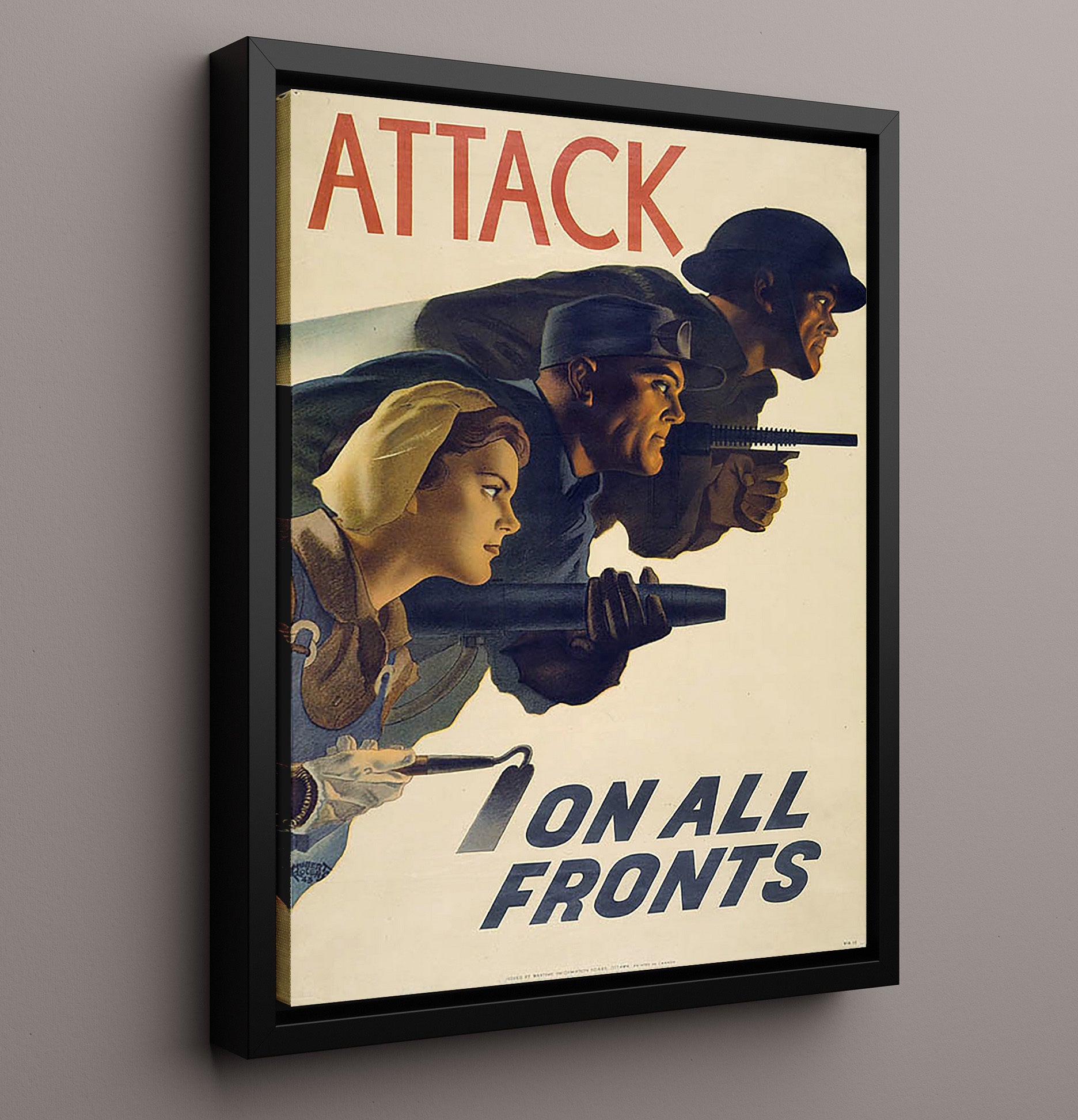 Attack on All Fronts war poster wall art 16x20 Framed Canvas