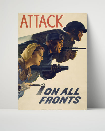 Vintage War Poster Unframed- Attack on All Fronts