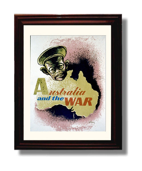 Vintage War Poster - Australia and the War Vintage War Wall Art - 8x10 Beveled Frame