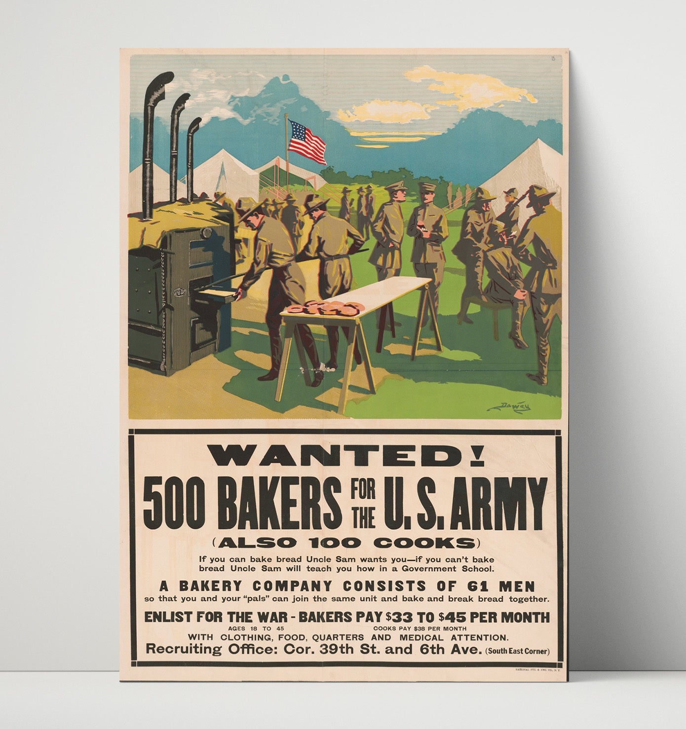 Vintage War Poster - Bakers Wanted - Rise to Victory Vintage War Wall Art - 16x20 Unframed Print