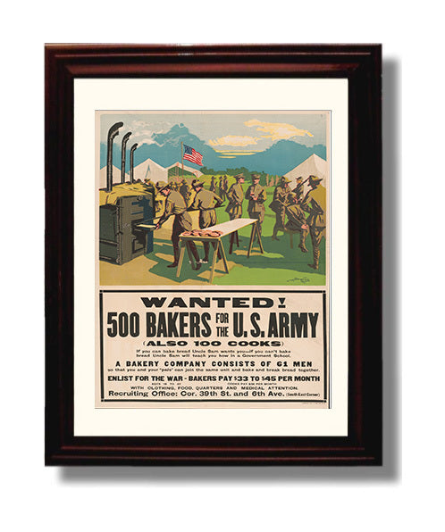 Vintage War Poster - Bakers Wanted - Rise to Victory Vintage War Wall Art - 8x10 Beveled Frame