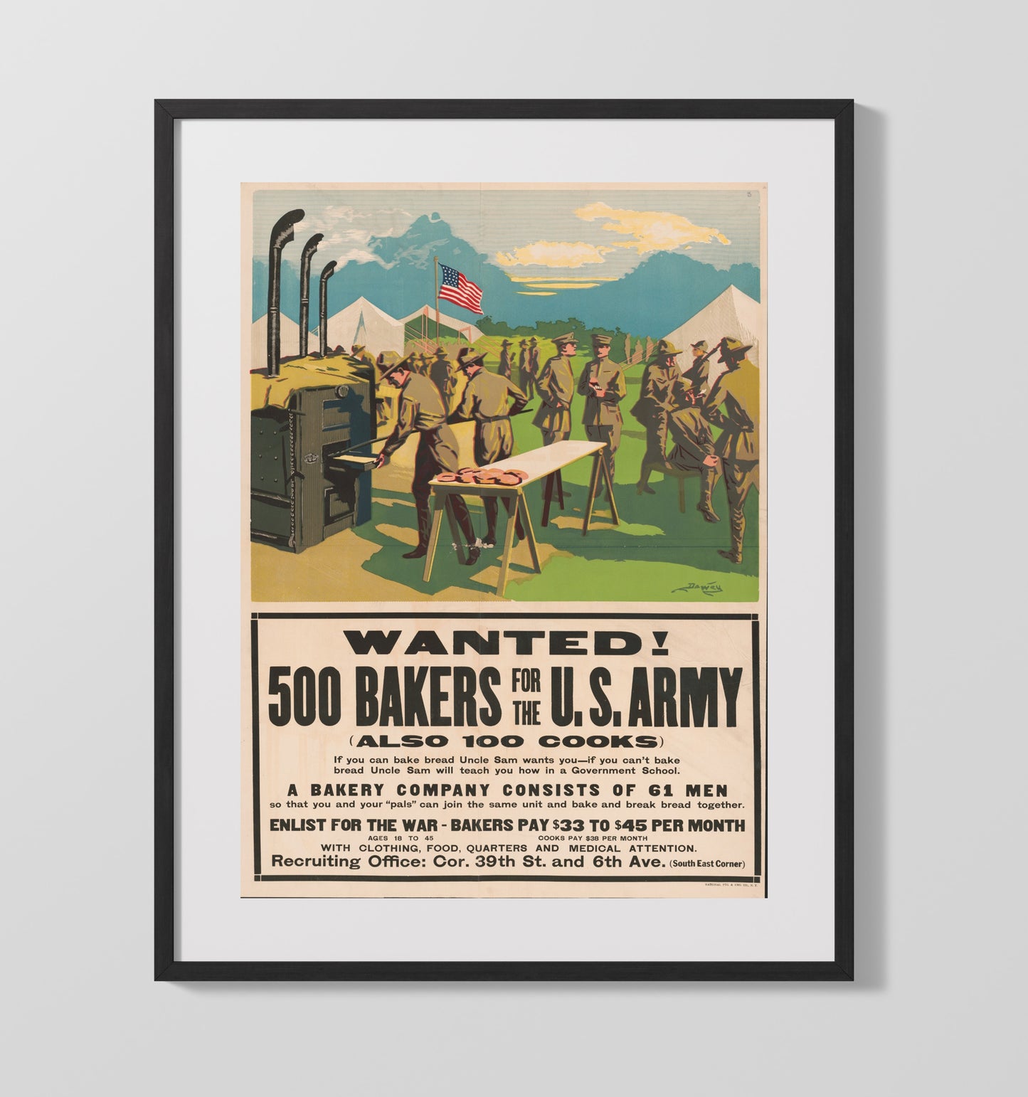 Vintage War Poster - Bakers Wanted - Rise to Victory Vintage War Wall Art - 16x20 Gallery Frame