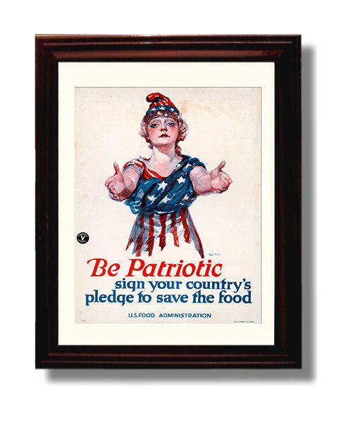 Vintage War Poster - Be Patriotic Sign Your Pledge to Save Food Vintage War Wall Art - 8x10 Beveled Frame