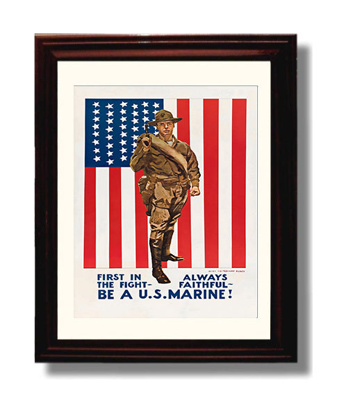 Be a U.S. Marine - First in Fight war poster wall art 8x10 Beveled Frame