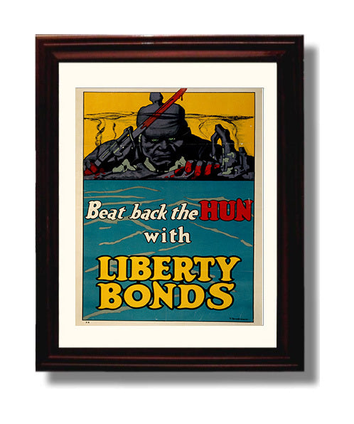 Vintage War Poster - Beat Back The Hun With Liberty Bonds Vintage War Wall Art - 8x10 Beveled Frame