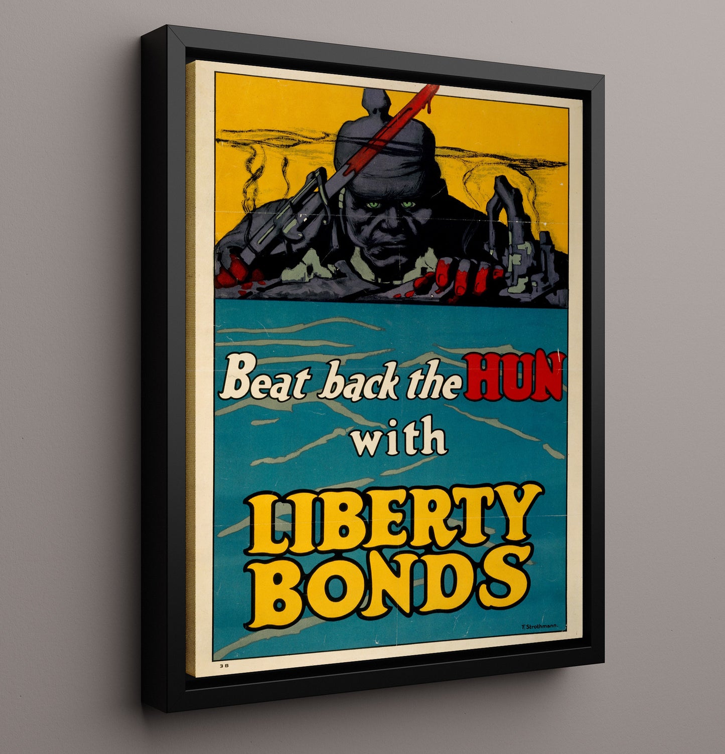 Vintage War Poster - Beat Back The Hun With Liberty Bonds Vintage War Wall Art - 16x20 Framed Canvas