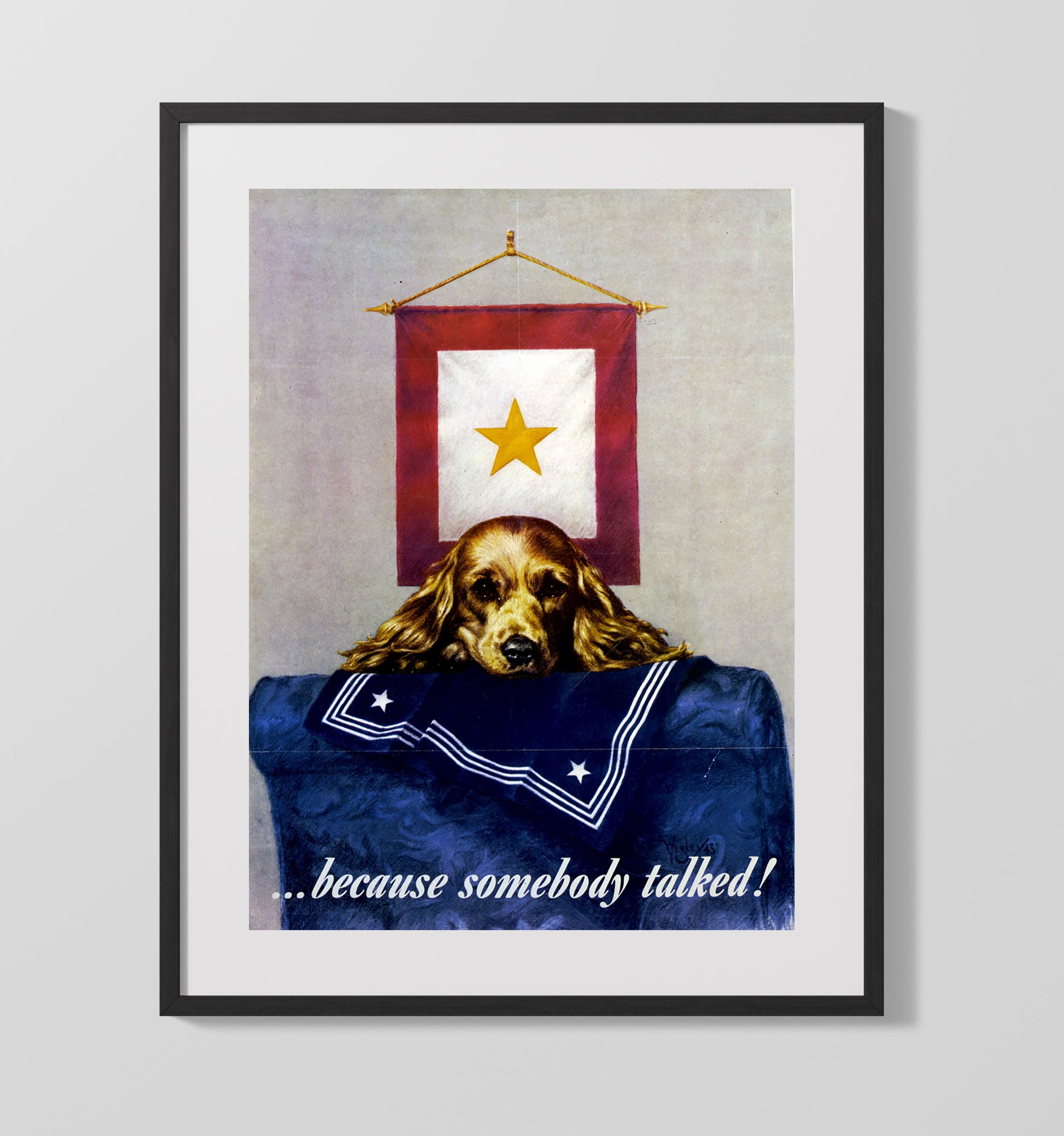 Vintage War Poster - Because Somebody Talked Gold Star Vintage War Wall Art - 16x20 Gallery Frame