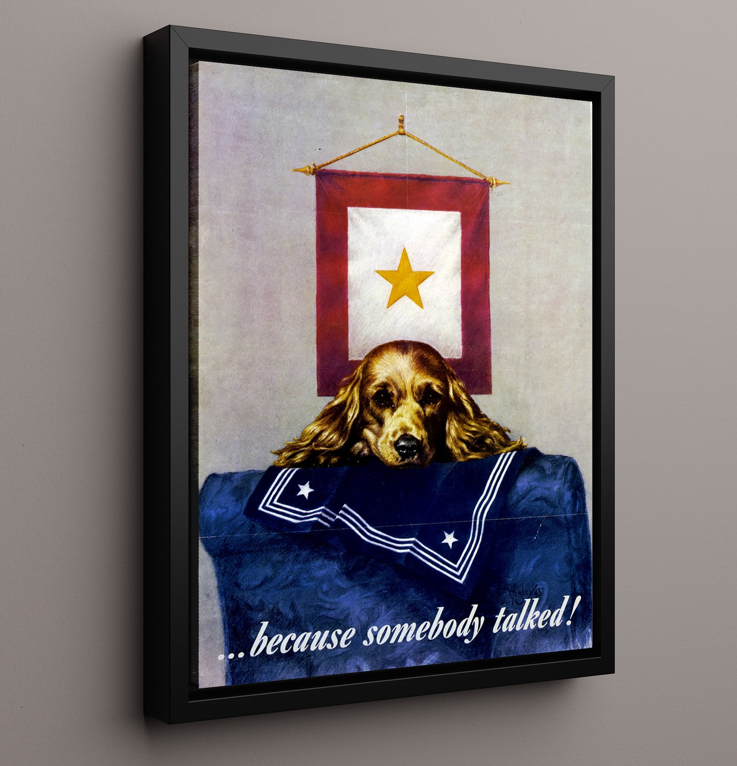 Vintage War Poster - Because Somebody Talked Gold Star Vintage War Wall Art - 16x20 Framed Canvas