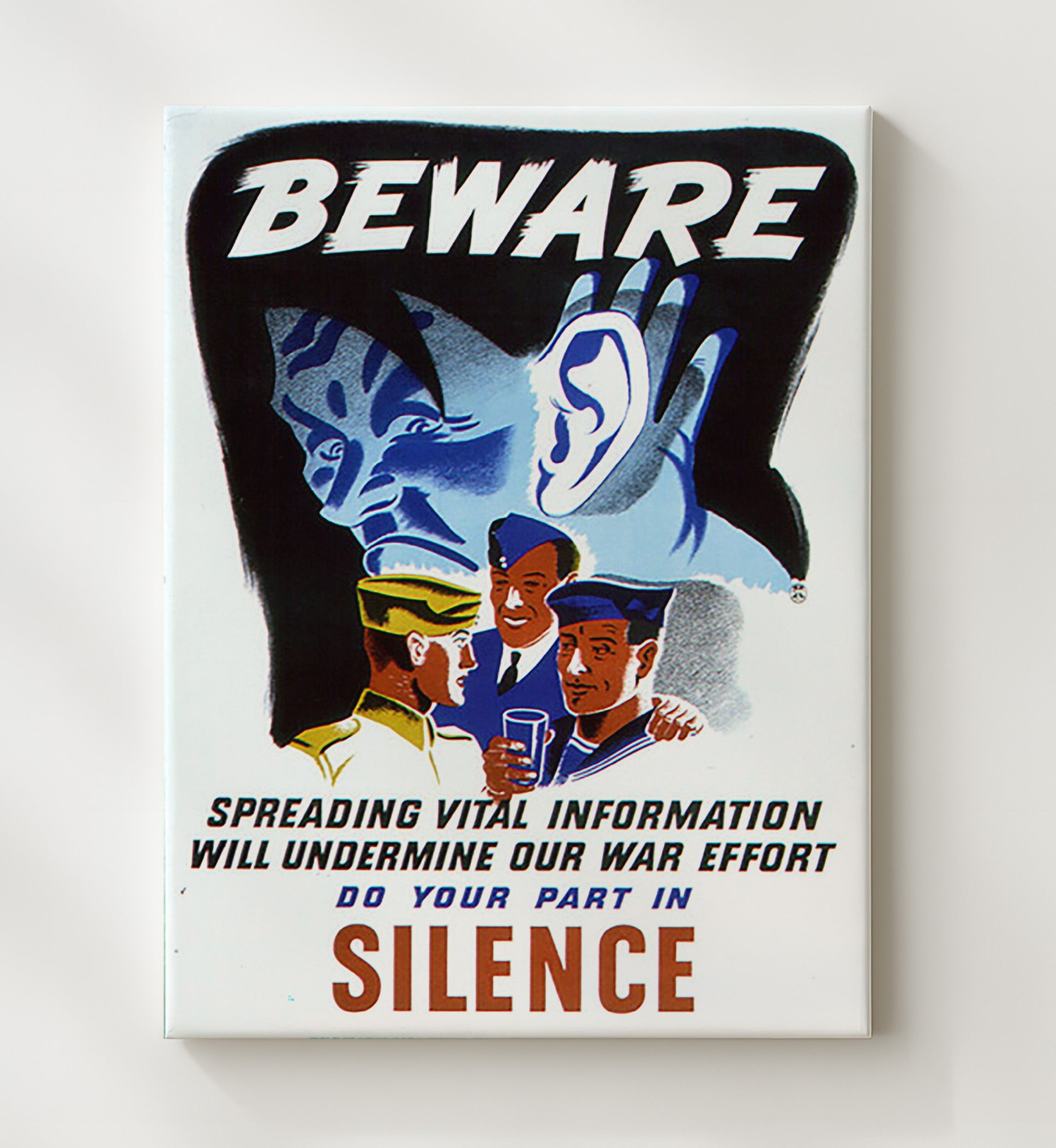 Vintage War Poster - Beware Do Your Part In Silence Vintage War Wall Art - 20x24 Canvas