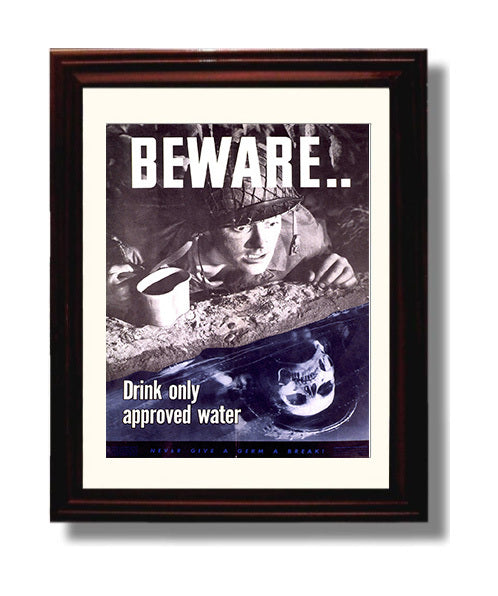 Beware Drink Only Approved Water war poster wall art 8x10 Beveled Frame