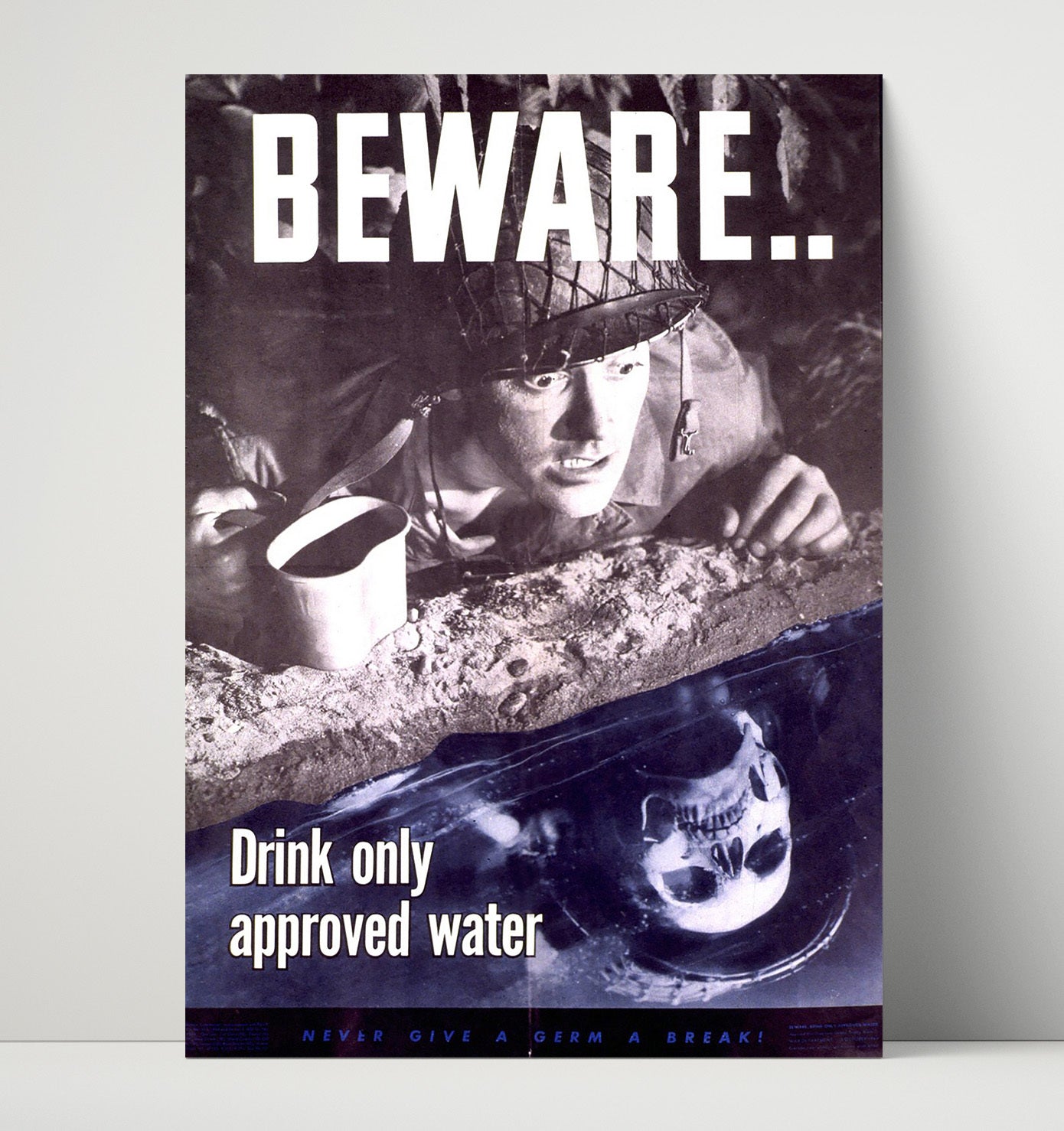 Vintage War Poster - Beware Drink Only Approved Water Vintage War Wall Art - 16x20 Unframed Print