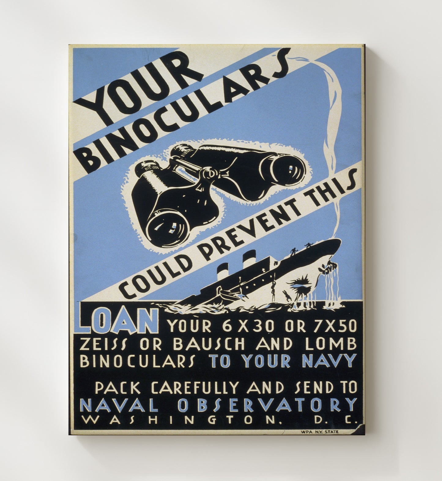 Binoculars Save Ships - Sharp Eyes war poster wall art 20x24 Canvas