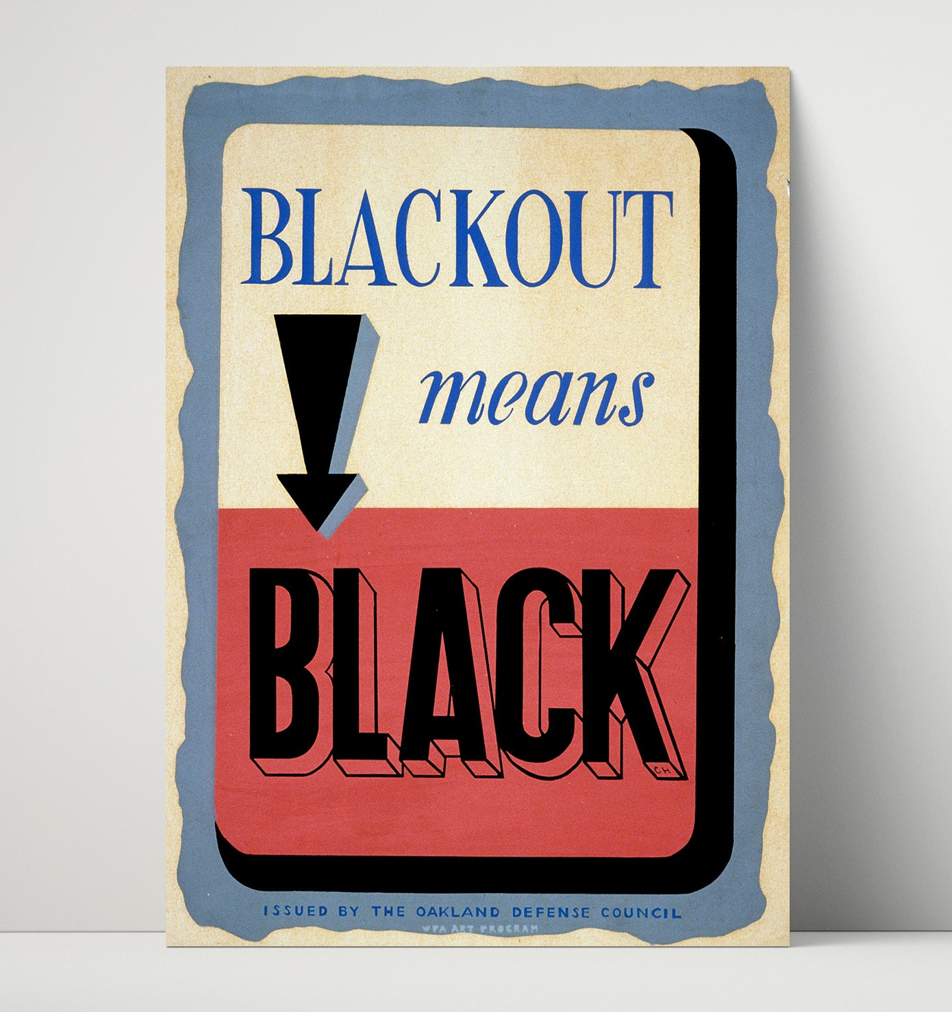 Vintage War Poster - Blackout Means Black Oakland Defense Council Vintage War Wall Art - 16x20 Unframed Print