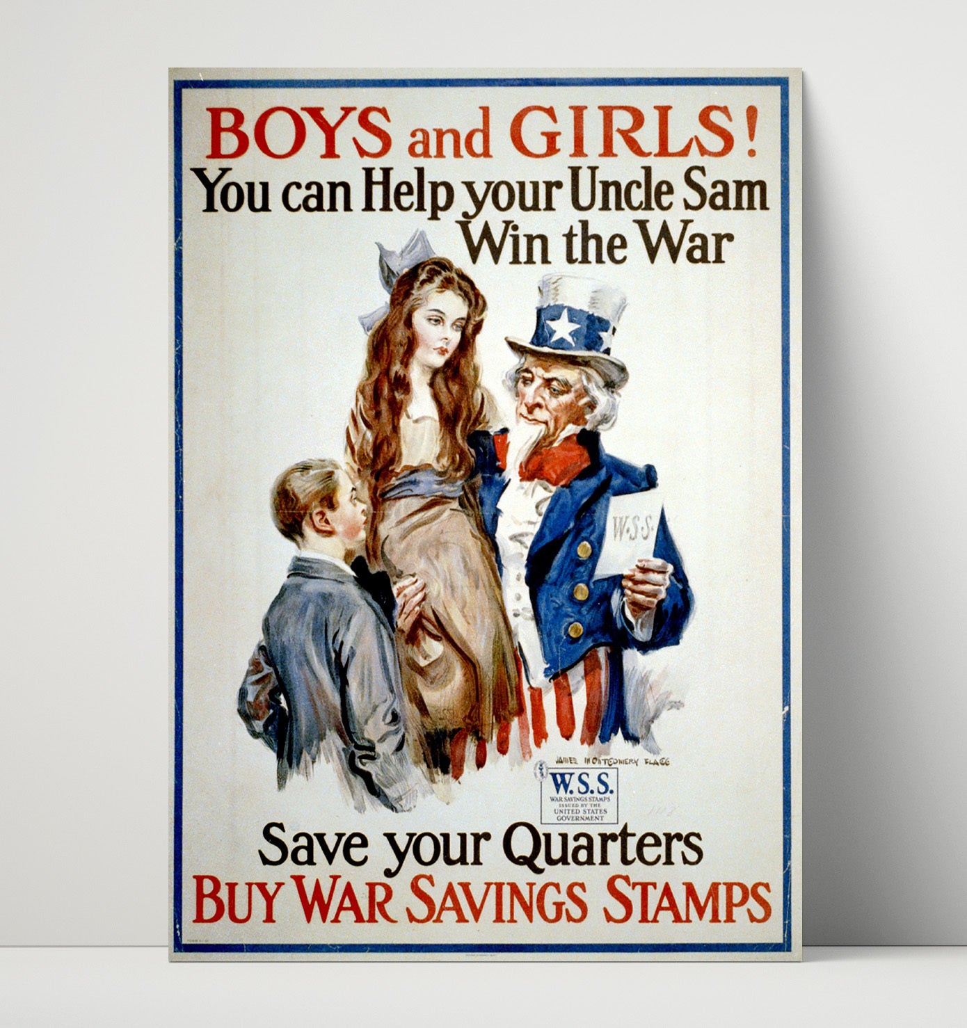 Vintage War Poster - Boys and Girls Buy War Savings Stamps Vintage War Wall Art - 16x20 Unframed Print