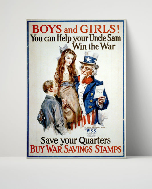 Vintage War Poster Unframed- Boys and Girls Buy War Savings Stamps