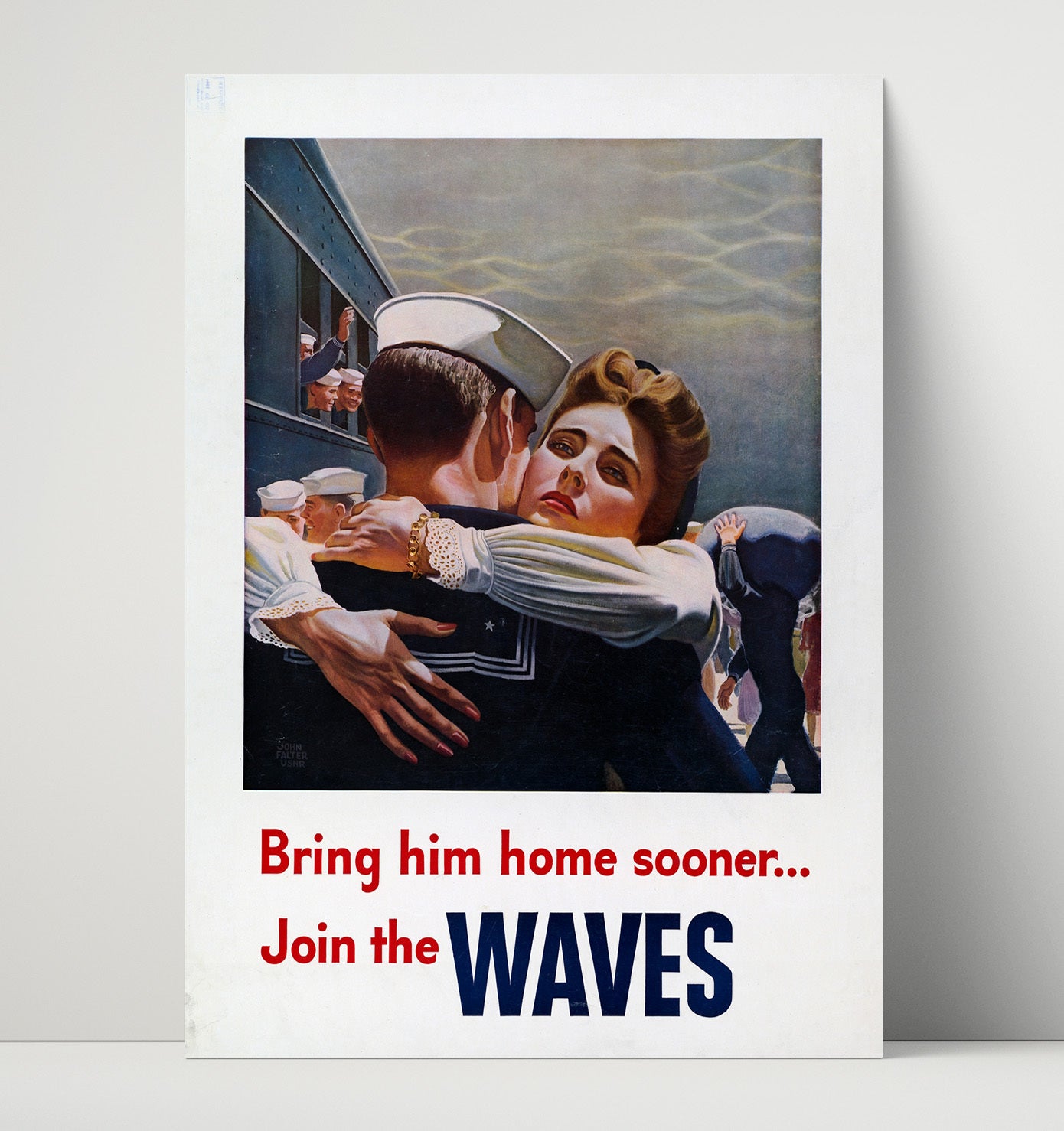 Vintage War Poster - Bring Him Home Sooner Join the Waves Vintage War Wall Art - 16x20 Unframed Print