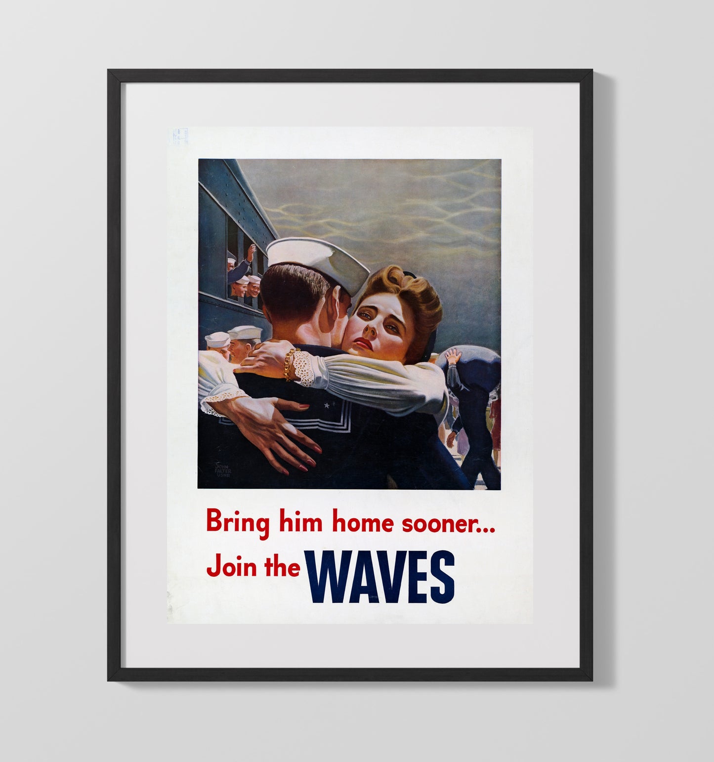Vintage War Poster - Bring Him Home Sooner Join the Waves Vintage War Wall Art - 16x20 Gallery Frame