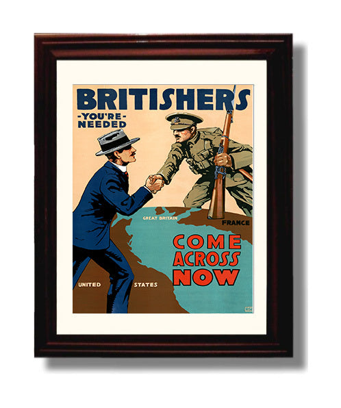 Vintage War Poster - Britishers Join Us Vintage War Wall Art - 8x10 Beveled Frame