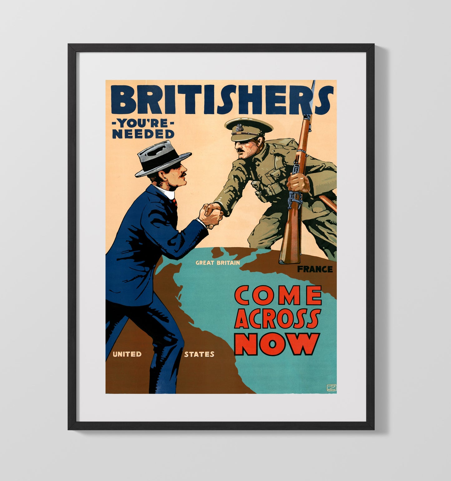 Vintage War Poster - Britishers Join Us Vintage War Wall Art - 16x20 Gallery Frame