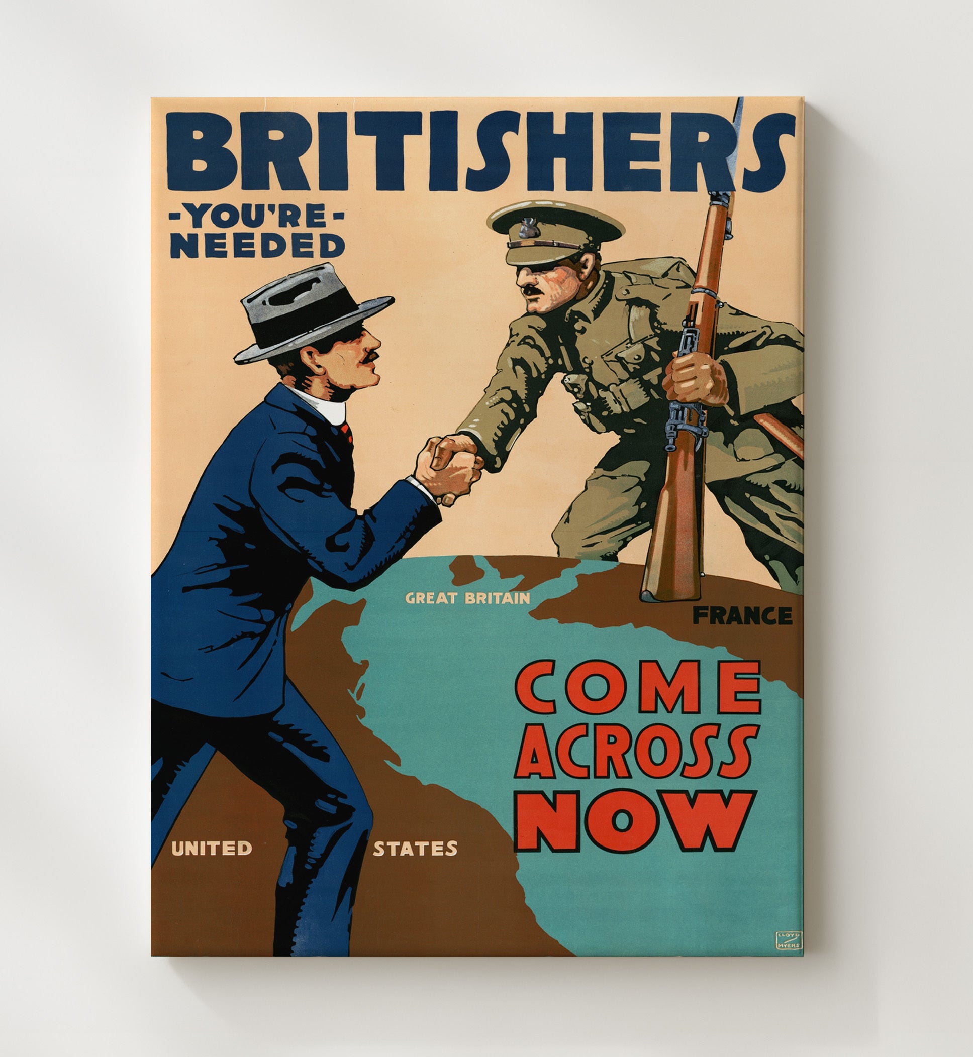 Vintage War Poster - Britishers Join Us Vintage War Wall Art - 20x24 Canvas