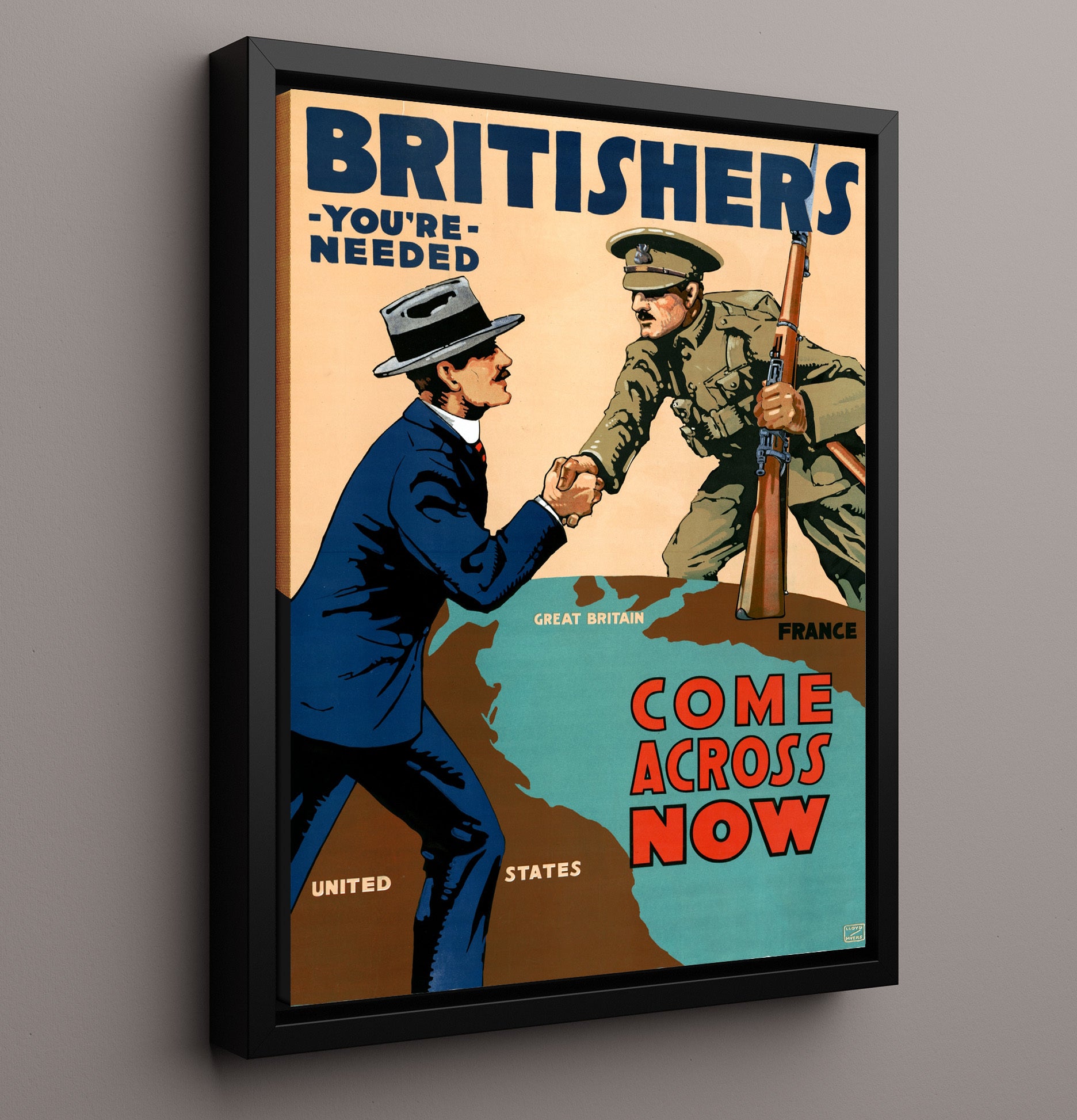 Vintage War Poster - Britishers Join Us Vintage War Wall Art - 16x20 Framed Canvas