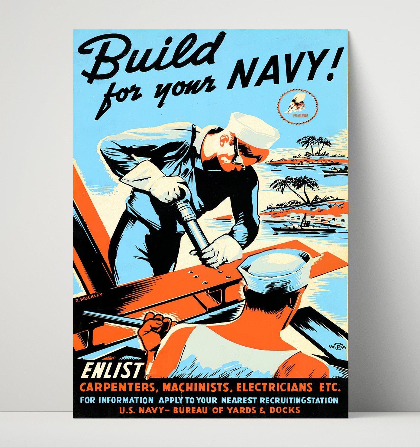 Vintage War Poster - Build Your Navy Vintage War Wall Art - 16x20 Unframed Print