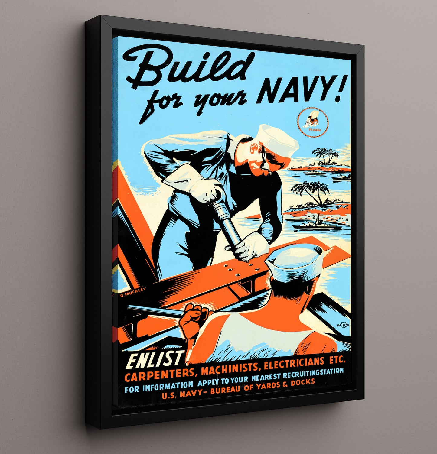 Build Your Navy war poster wall art 16x20 Framed Canvas