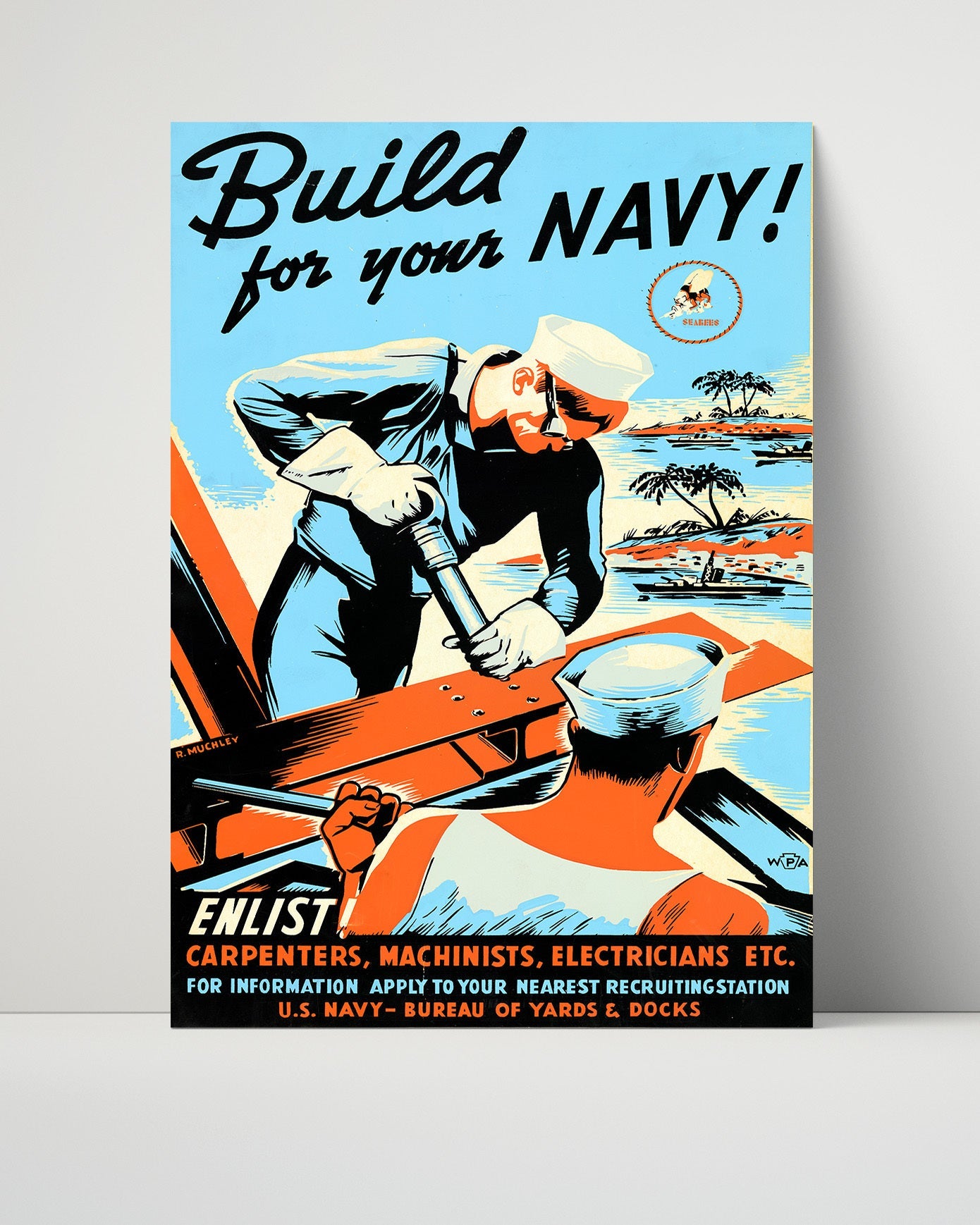 Vintage War Poster Unframed- Build Your Navy