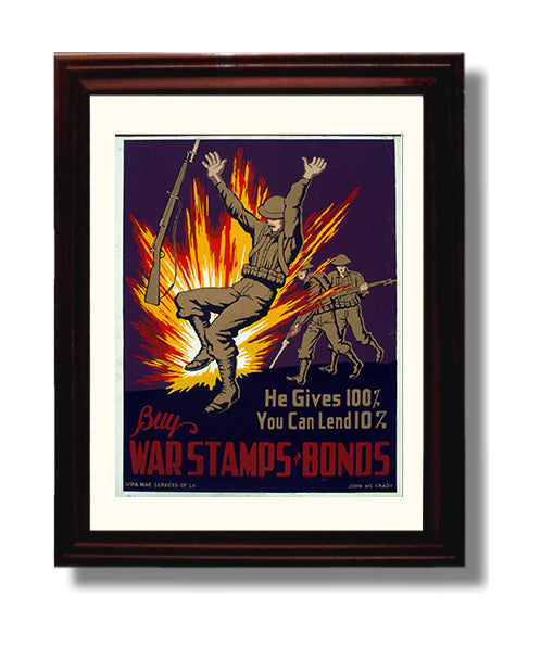 Buy War Stamps and Bonds He Gives 100 Percent war poster wall art 8x10 Beveled Frame