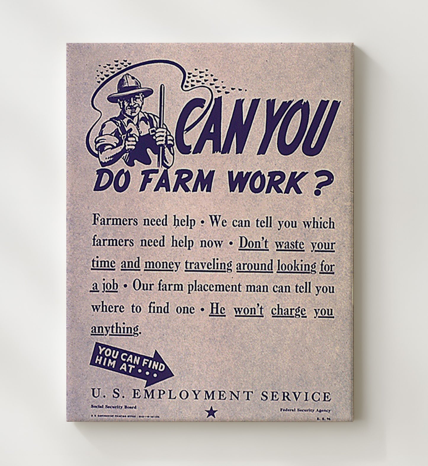 Vintage War Poster - Can You Do Farm Work Vintage War Wall Art - 20x24 Canvas