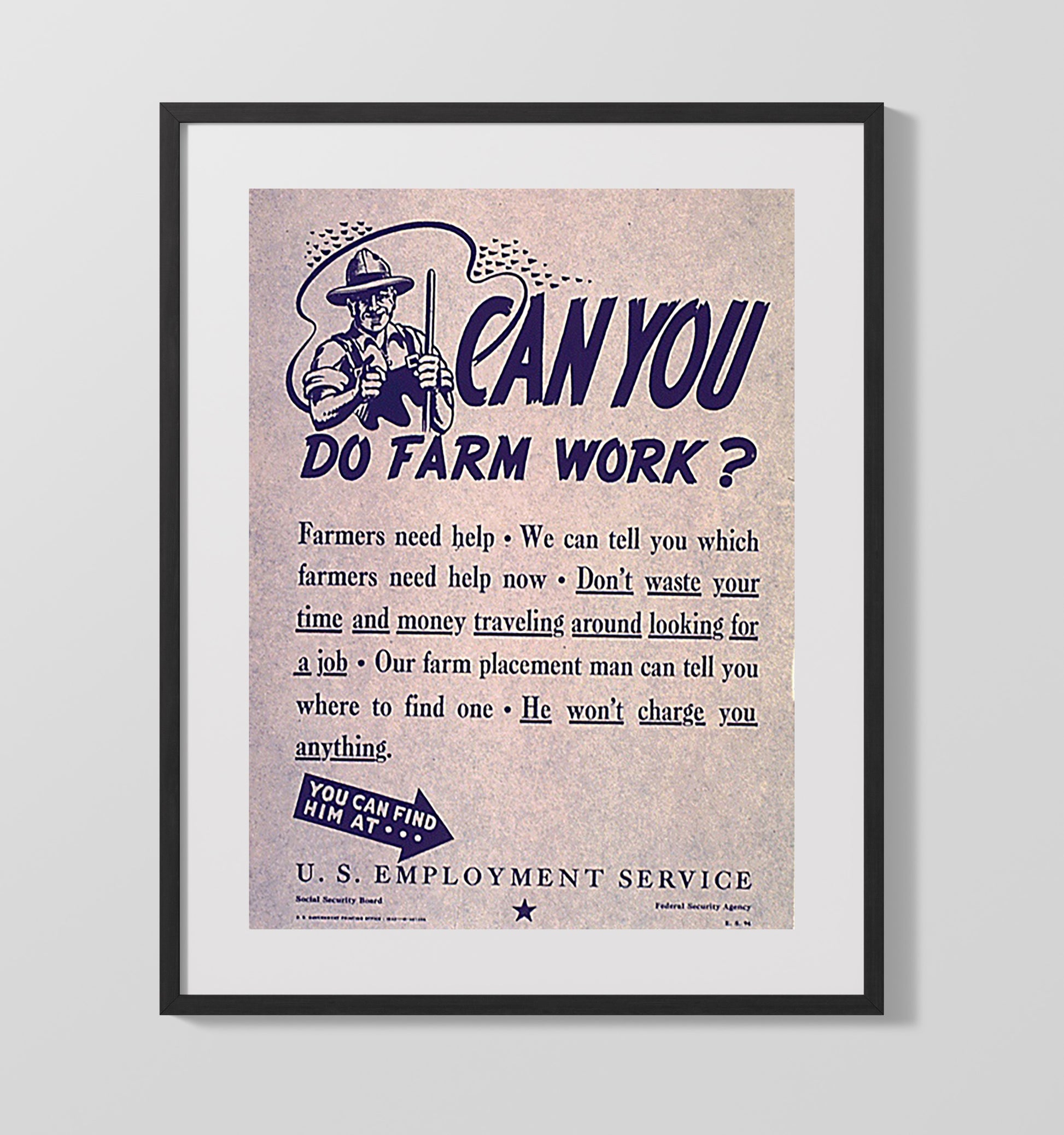 Can You Do Farm Work war poster wall art 16x20 Gallery Frame